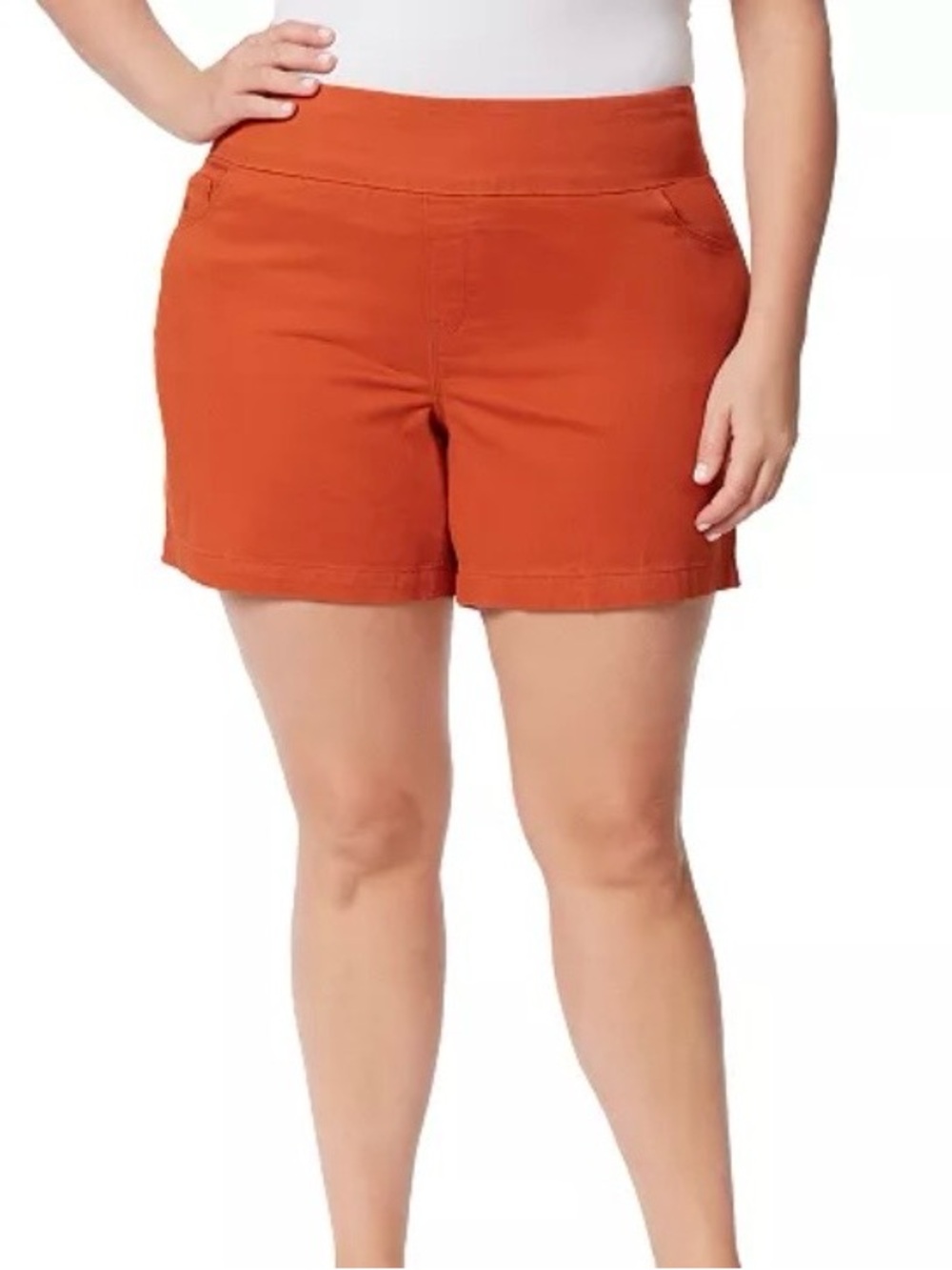 Gloria Vanderbilt Plus-Size High-Waist Pull-On Shorts in Rust